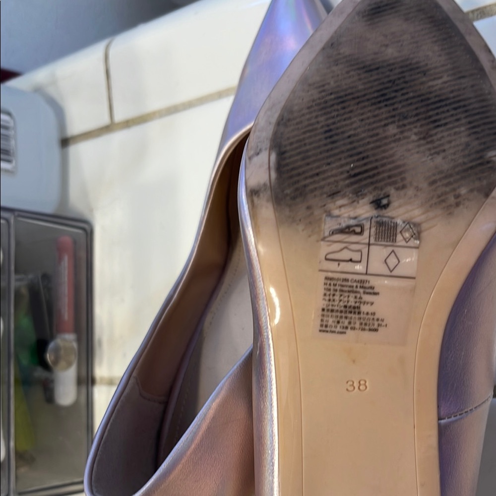 H&M Women's Shimmering Holographic Icy Pink 2 in heel Size 38 - Picture 7 of 10